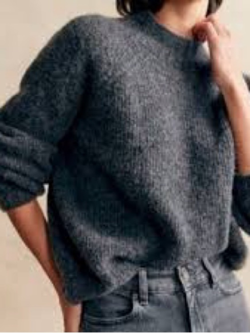 Sézane Otis Charcoal Knit Crewneck Sweater XXL